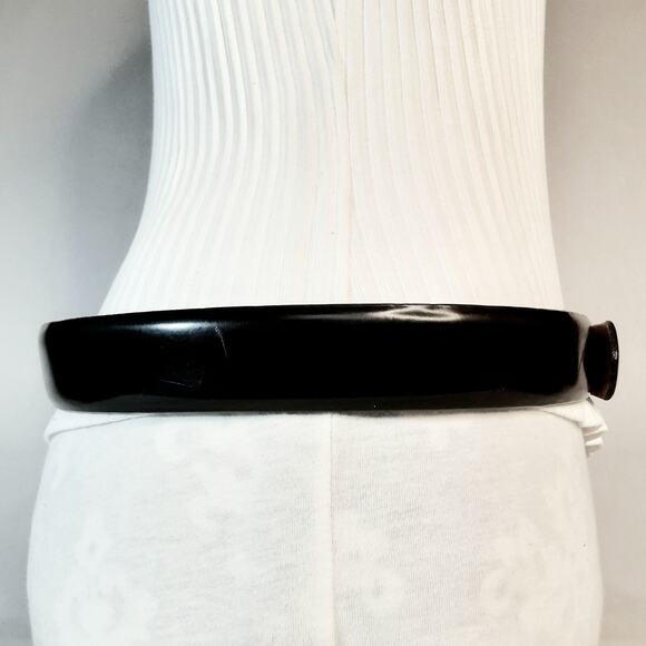 Cobbler Canada Mens Classic Belt 36 Waist Shiny Black Leather Brass Buckle - Picture 4 of 12